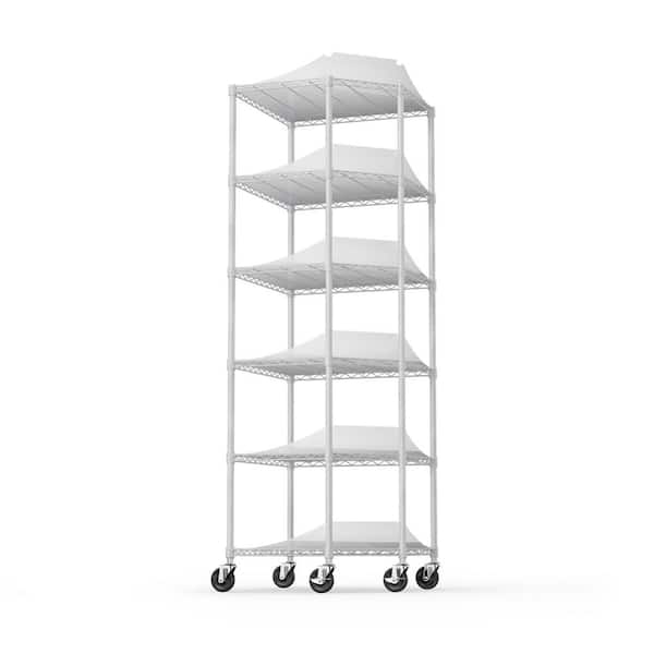 FUNKOL 6-Tier Heavy Duty Steel Wire Corner Shelving Unit in White (27 in. W x 27 in. H x 82 in. D)