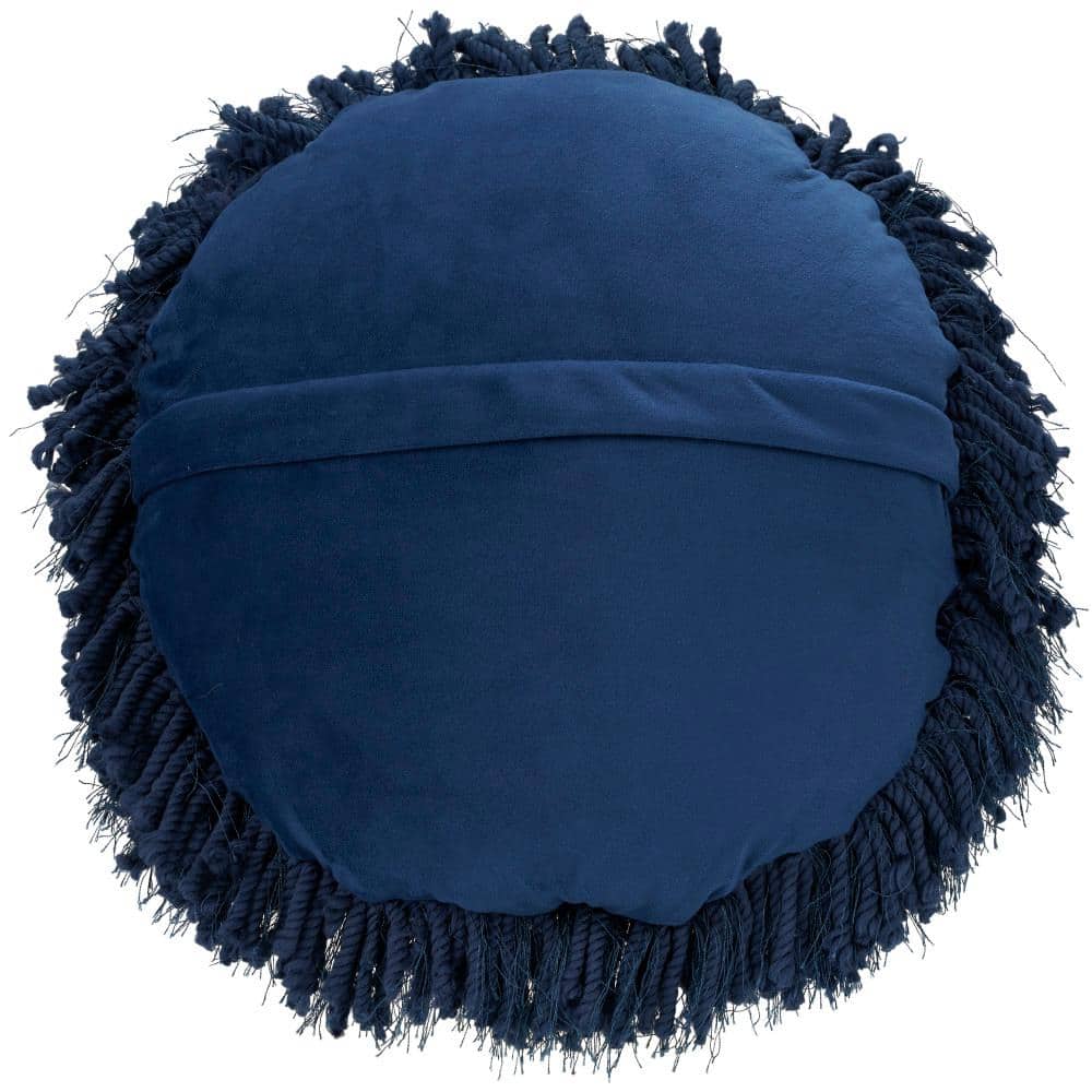 Navy Round Shag Polyester Throw Pillow 14" x 14"