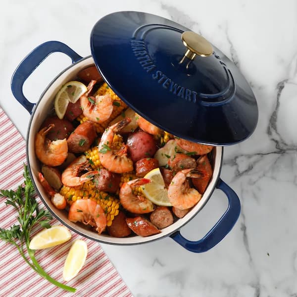 MARTHA STEWART 2-Piece 7-qt. and 5-qt. Enameled Cast Iron Dutch Oven Set  with lid in Navy 985119111M - The Home Depot