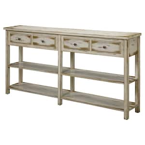 Ada 72 in. Antique White Standard Rectangle Wood Console Table with 4-Drawers