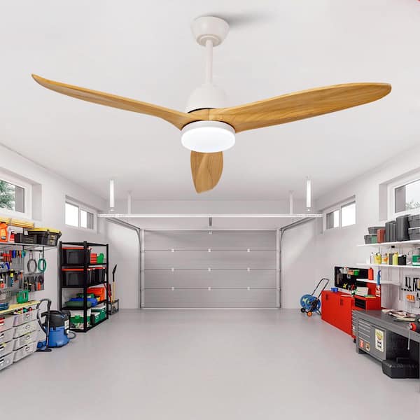52 in. Indoor White - Durable Soild Wood Downrod Ceiling Fan with 3-Colors LED Light/Dimmer and DC Reversible and Remote