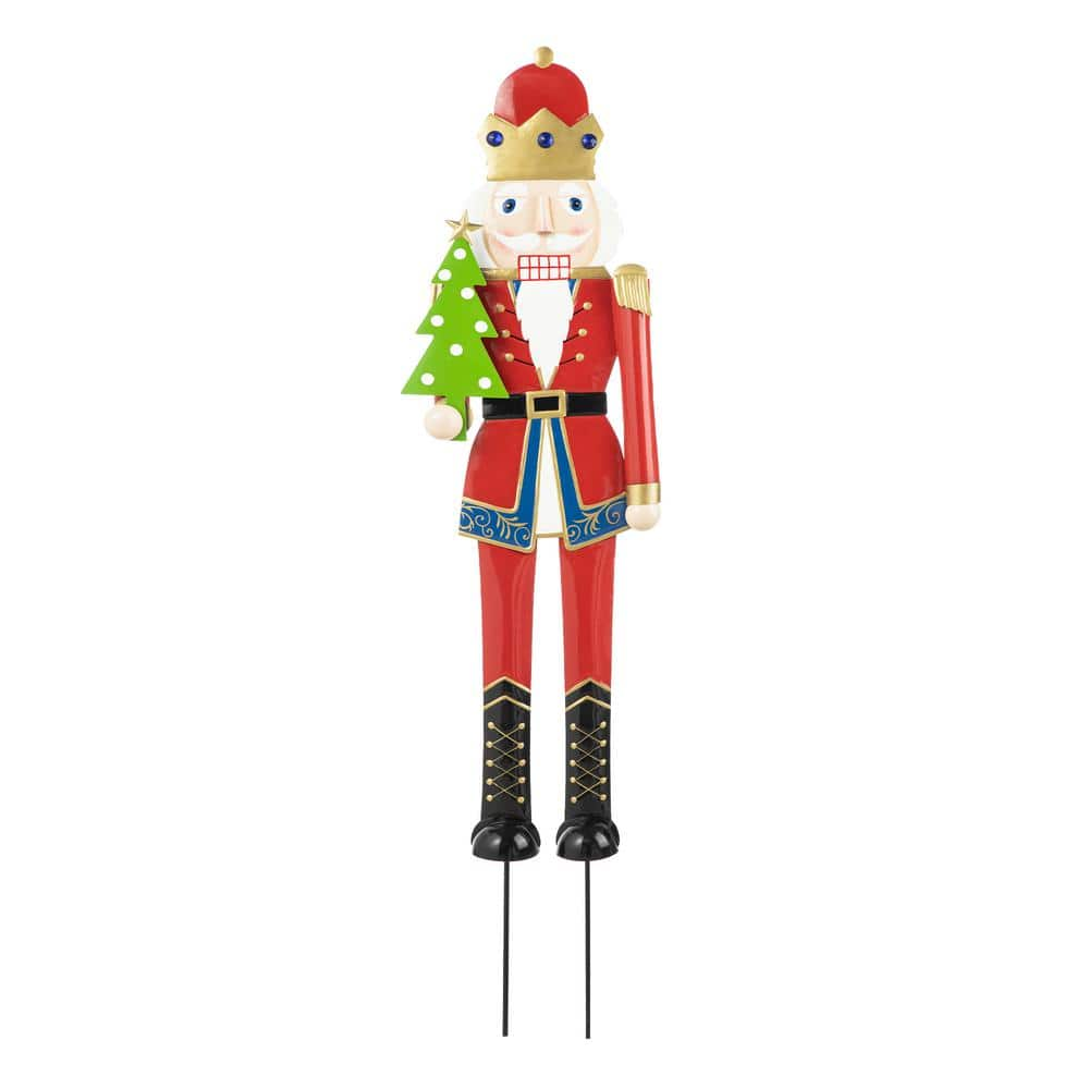 Glitzhome 43.25 in. H Metal Nutcracker Christmas Yard Decor Yard Stake ...