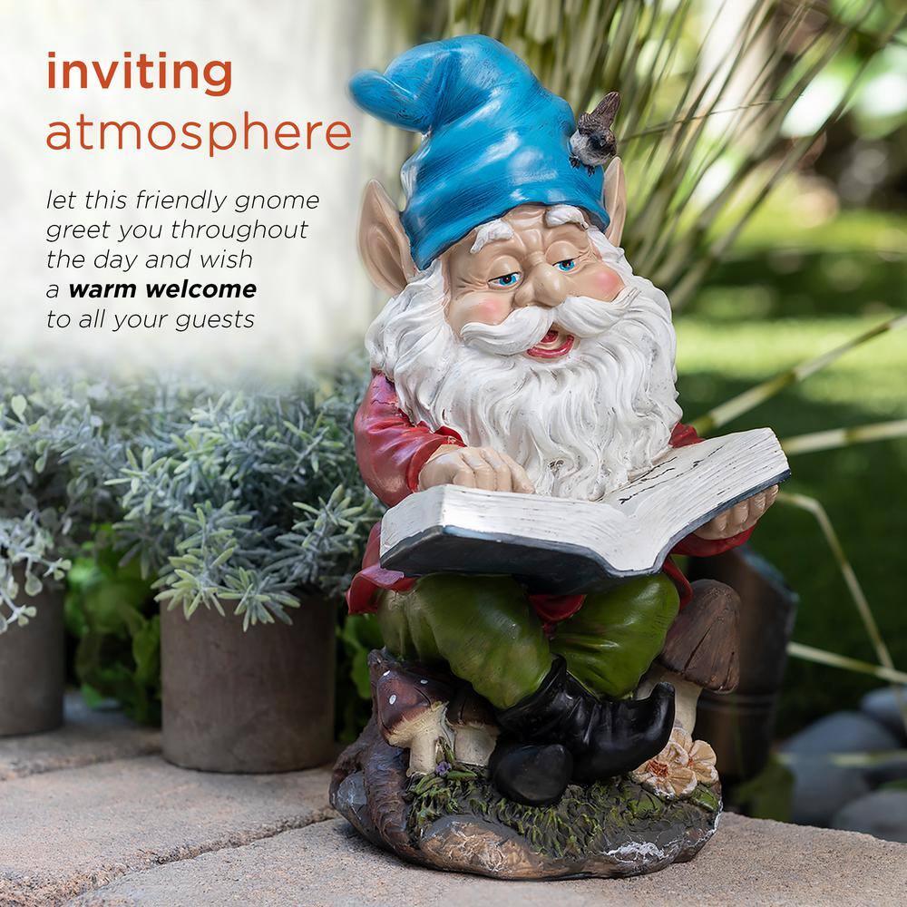 Colorful Resin Garden Gnome Reading Book Statue