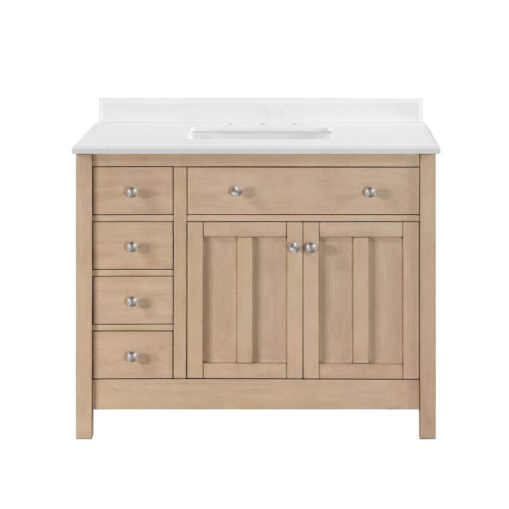Newcastle 42" Sahara Birch Single Sink Bathroom Vanity with White Marble Top