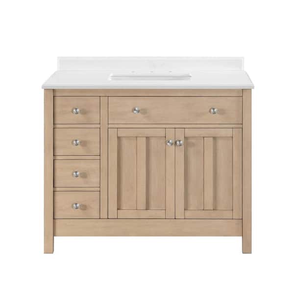 Newcastle 42 in. Single Sink Sahara Birch Bath Vanity with White Engineered Stone Top (Assembled)