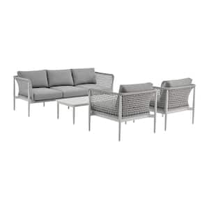 Rhodes Light Gray Aluminum Patio Conversation Set with Light Gray Cushions