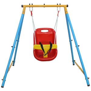 Baby Toddler Indoor/Outdoor Metal Swing Set with Safety Belt for Backyard Blue/Yellow