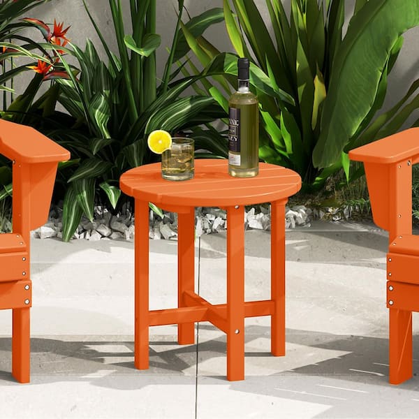 Mason 18 in. Orange Poly Plastic Fade Resistant Outdoor Patio Round Adirondack Side Table