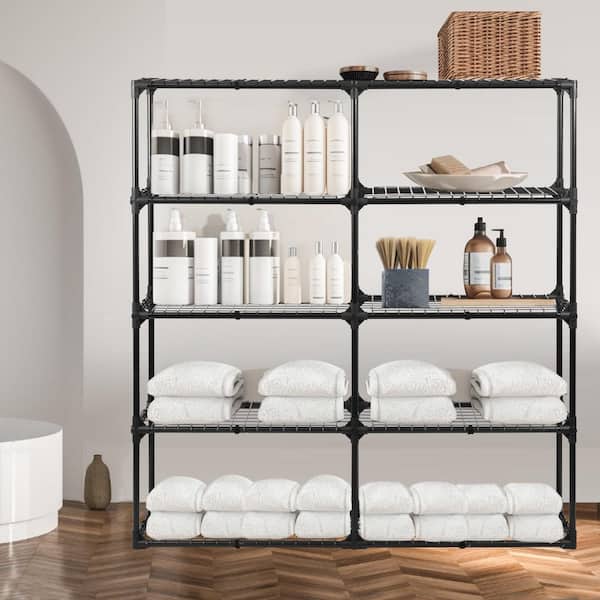 5-Shelf Wire Rack Steel Pantry Organizer With Cover, Black (2 Pack)