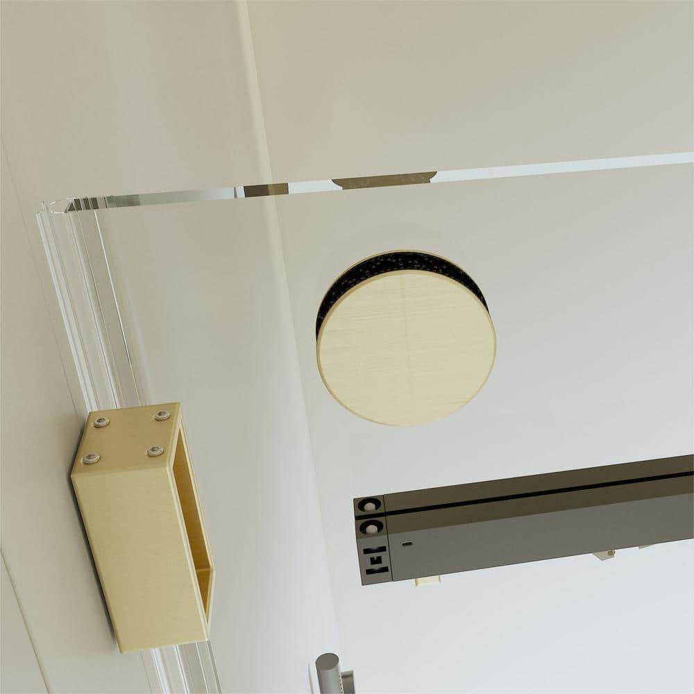 Brushed Gold Frameless Double Sliding Shower Door with Clear Glass