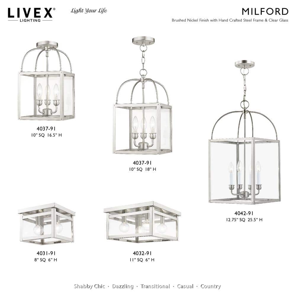 Milford Brushed Nickel 3-Light Mini Pendant with Clear Glass