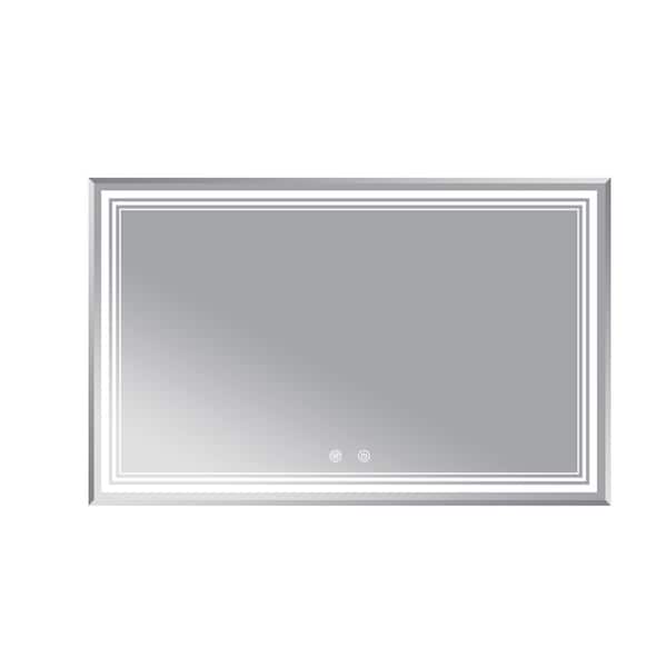 FUNKOL 48 in. W x 30 in. H Rectangular Framed LED Mirror Anti-Fog Wall Mount Bathroom Vanity Mirror in Silver