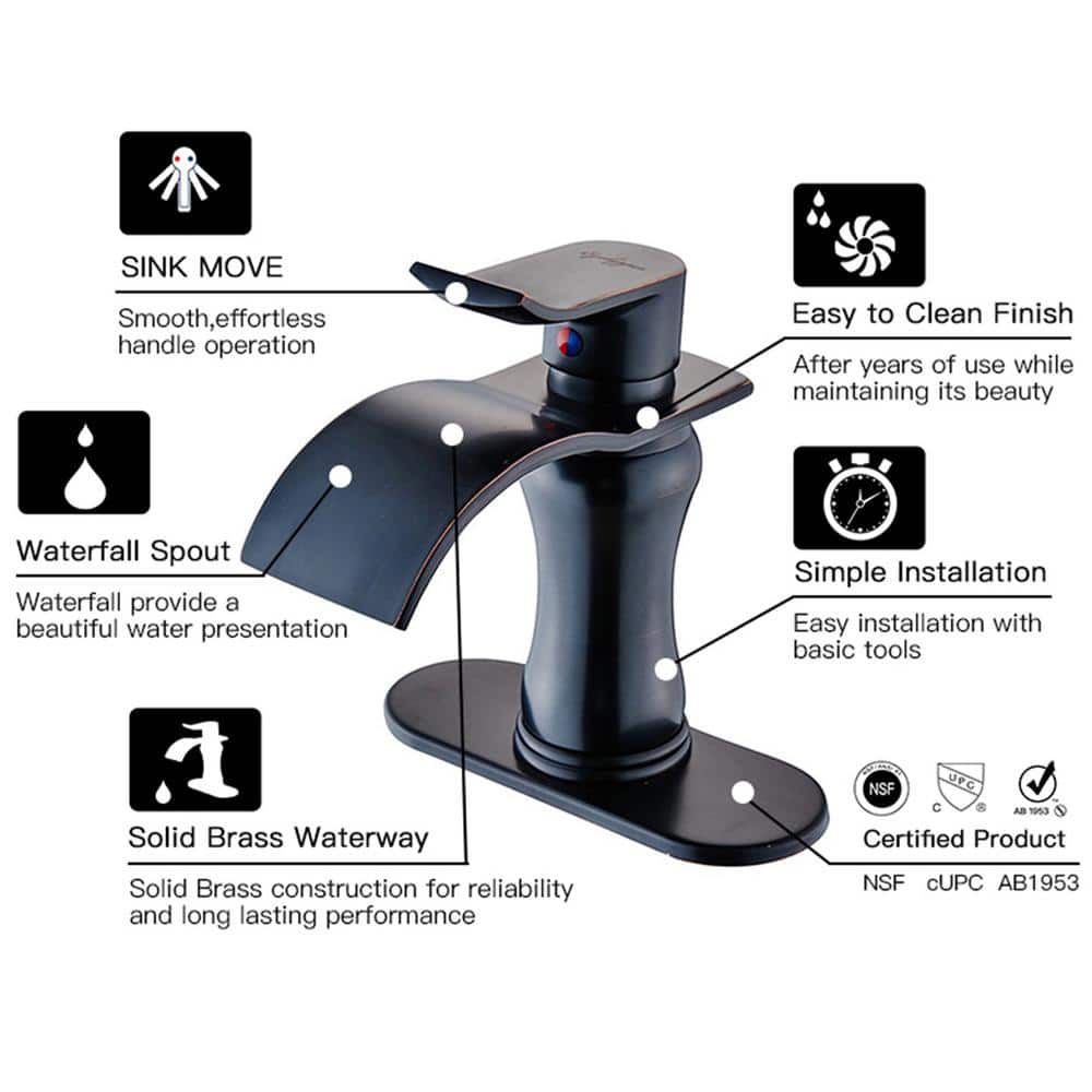 Oil Rubbed Bronze Single Handle Waterfall Bathroom Faucet