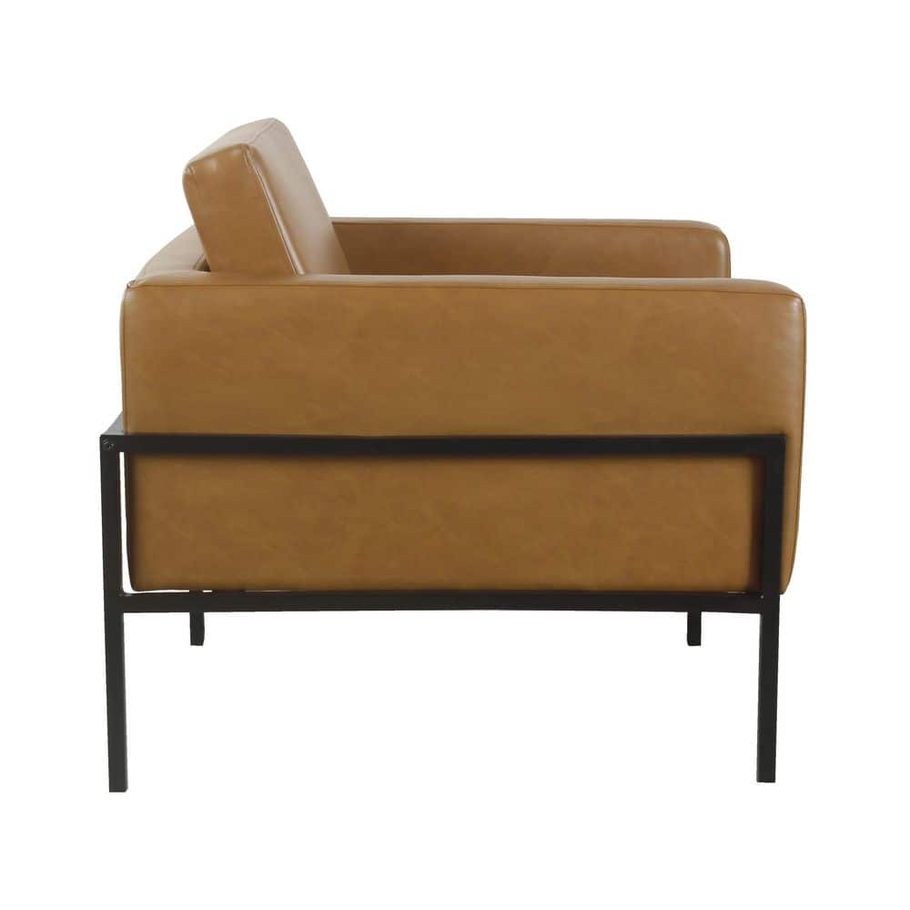 Modern Metal Frame Accent Chair Caramel Faux Leather - HomePop