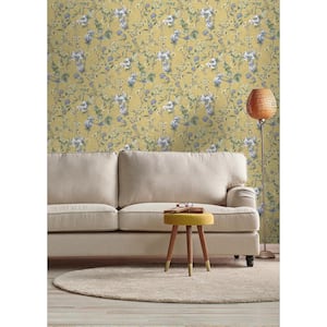 Floral Bird Trail Yellow Non-Pasted Wallpaper (Covers 56 sq. ft.)