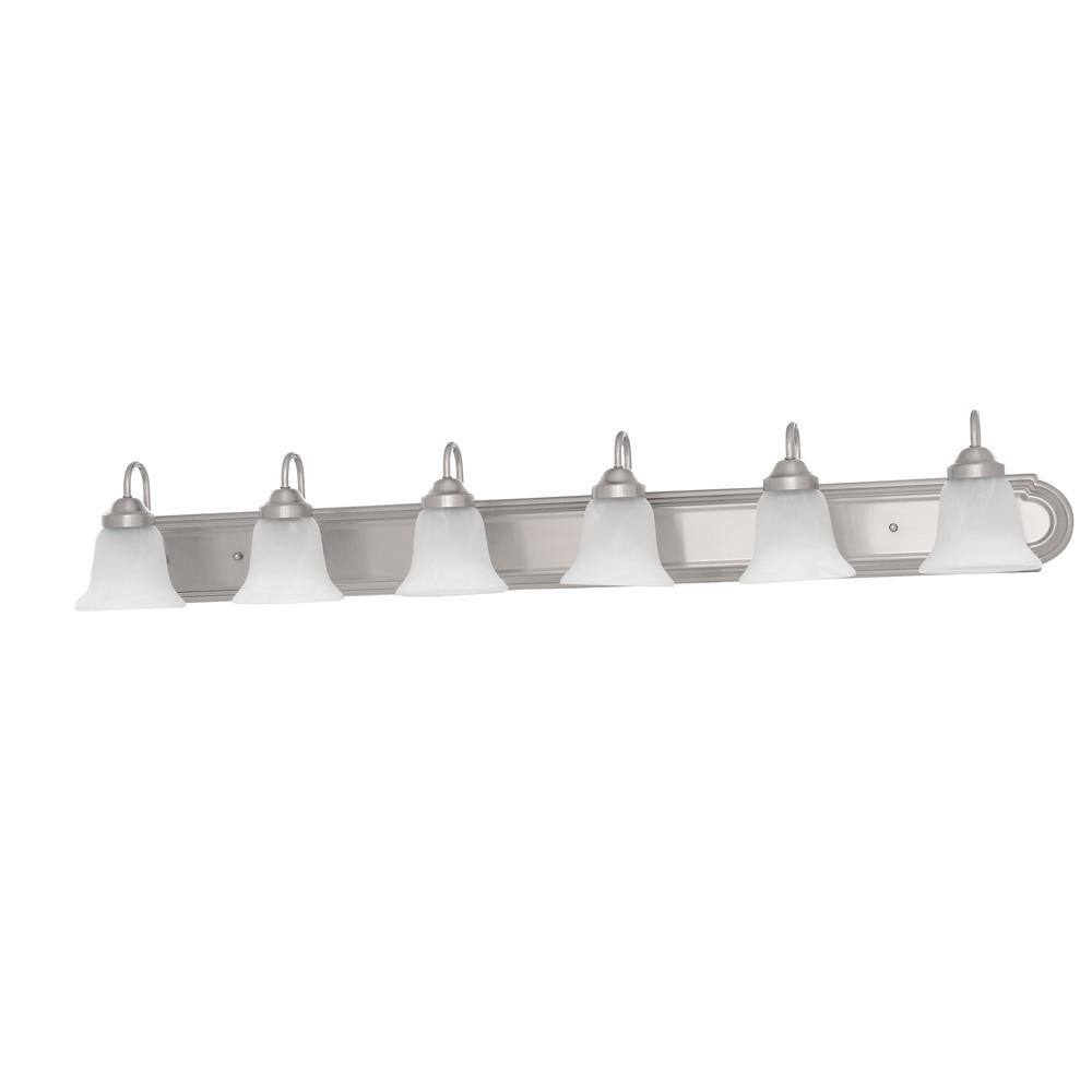 48" Brushed Nickel 6-Light Bath Vanity with Alabaster Glass