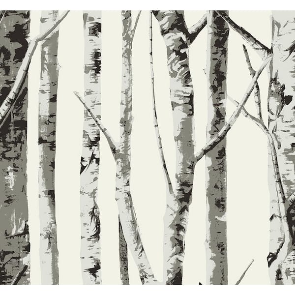 NextWall 40.5 sq. ft. Greystone Winter Birch Screen Printed Vinyl Peel and Stick Wallpaper Roll