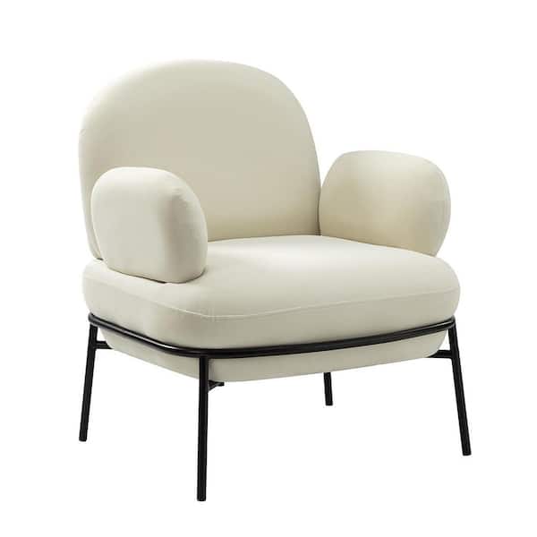 Unbranded Classic Ivory Upholstered Velvet Arms Chair with Metal Legs