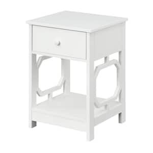 Omega 15.75 in. White Standard Height Square Wood Top End Table with Drawer and Shelf