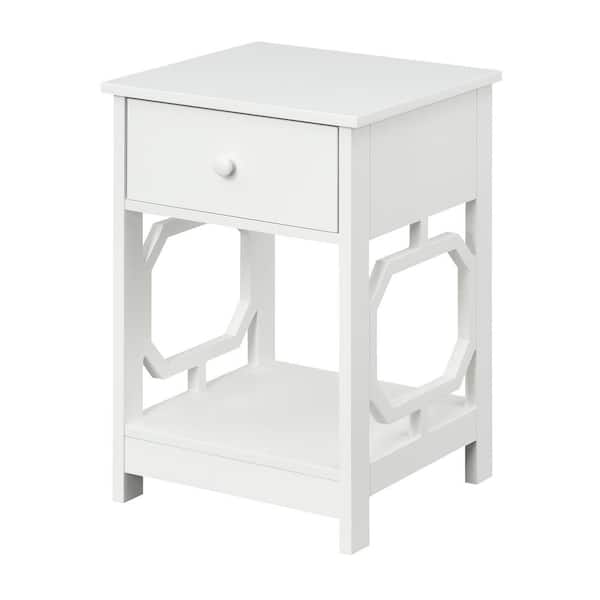 Convenience Concepts Omega 15.75 in. White Standard Height Square Wood Top End Table with Drawer and Shelf