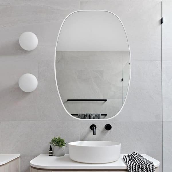 LuxHomez 24 in. W x 36 in. H Modern Oval Aluminum Frame Silver Wall Mirror (Screws Included)