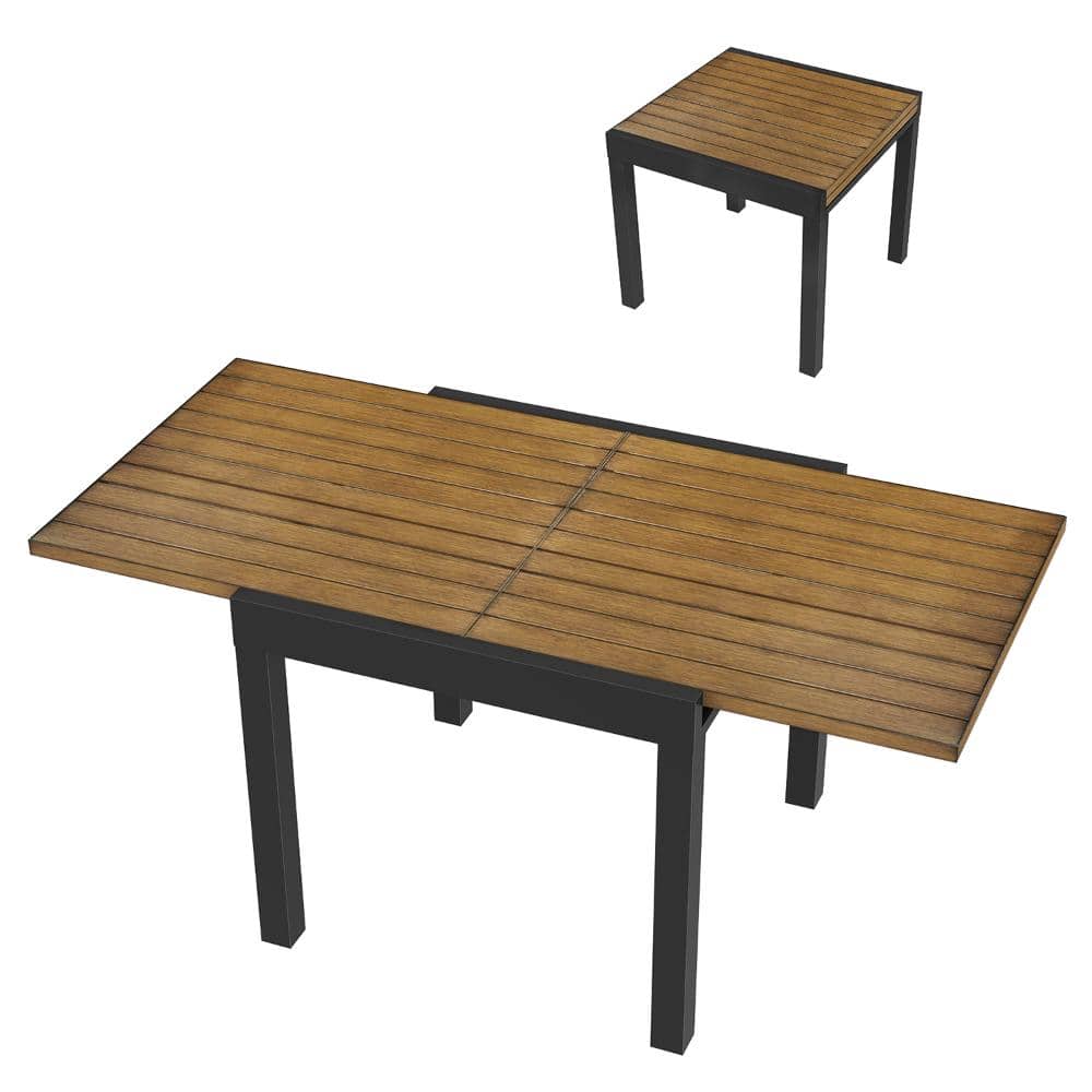 Patio Aluminum Extendable Square/Rectangle Outdoor Dining Table for 4-6 Person, Teak