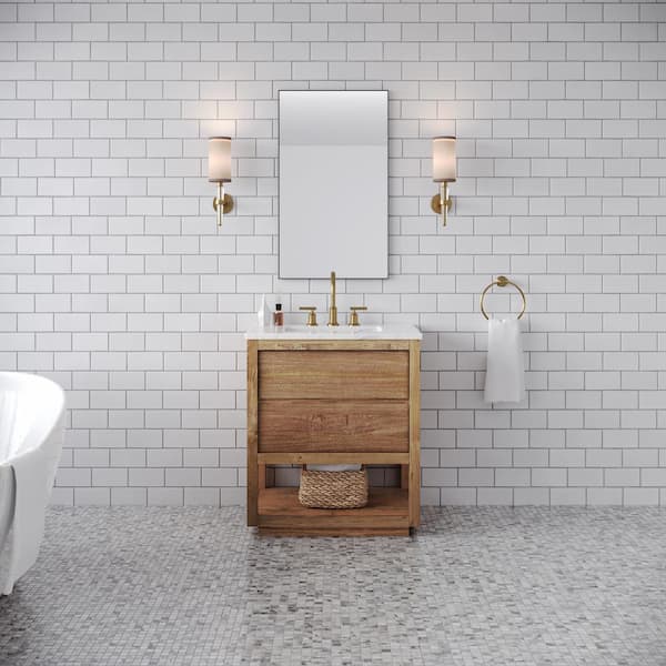 Water Creation Oakman 30 in. W x 22 in. D x 34.3 in. H Single Sink Bath Vanity in Mango Wood with White Marble Top and White Basin