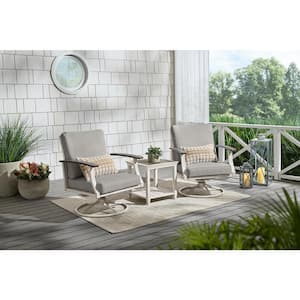 Marina Point White Steel Outdoor Patio Swivel Lounge Chair with CushionGuard Stone Gray Cushions (2-Pack)