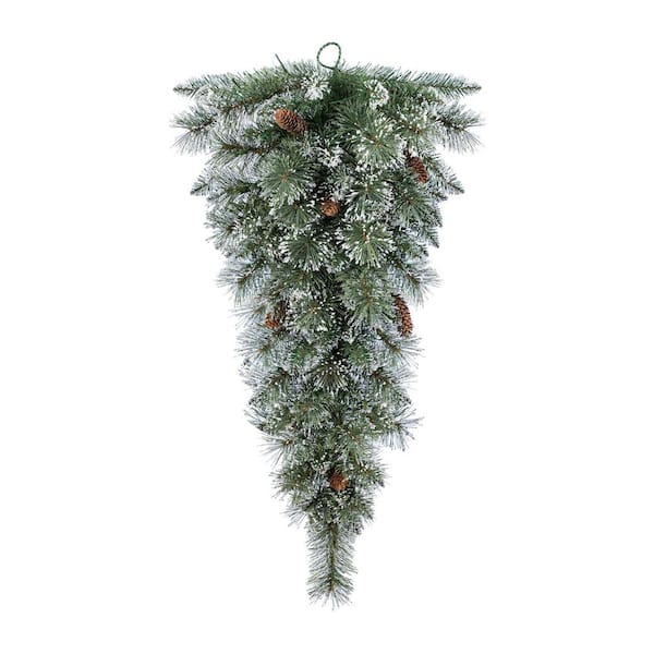 3 ft. Pre-Lit Frosted Greenery Pinecones Christmas Teardrop, with 50 C3 Clear LED Lights and Timer