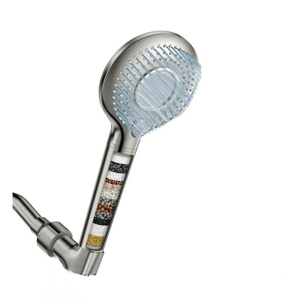 60 in. 15-Stage Water Filter Cartridge Handheld Shower Head, 3-Spray Mode with Hose, Bracket for Hard Water, Nickel