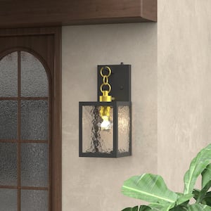 Hawaii Black 15.5 in. H Dusk to Dawn Outdoor Hardwired Lantern Sconce with Clear Hammered Glass