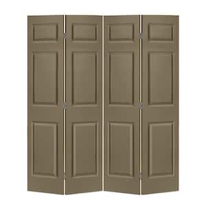 48 in. x 80 in. 6 Panel Olive Green Painted MDF Composite Bi-Fold Double Closet Door with Hardware Kit