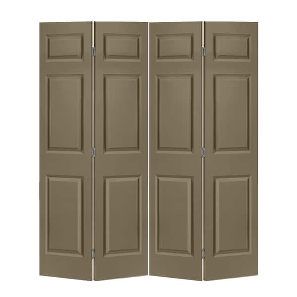 CALHOME 72 in. x 80 in. 6 Panel Olive Green Painted MDF Composite Bi-Fold Double Closet Door with Hardware Kit
