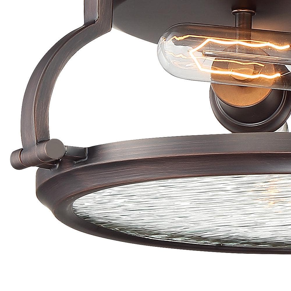 Satin Copper Bronze Round Industrial Flush Mount Light