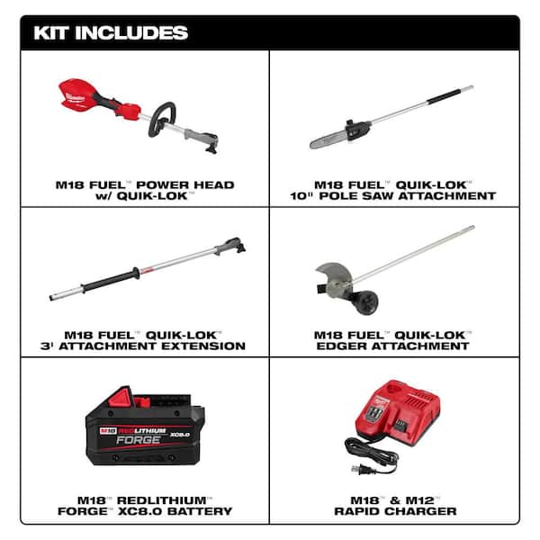 M18 FUEL 18V 10 in. Brushless Cordless Battery Powered QUIK-LOK Pole Saw 8.0 Ah FORGE Kit w/ Edger Attachment