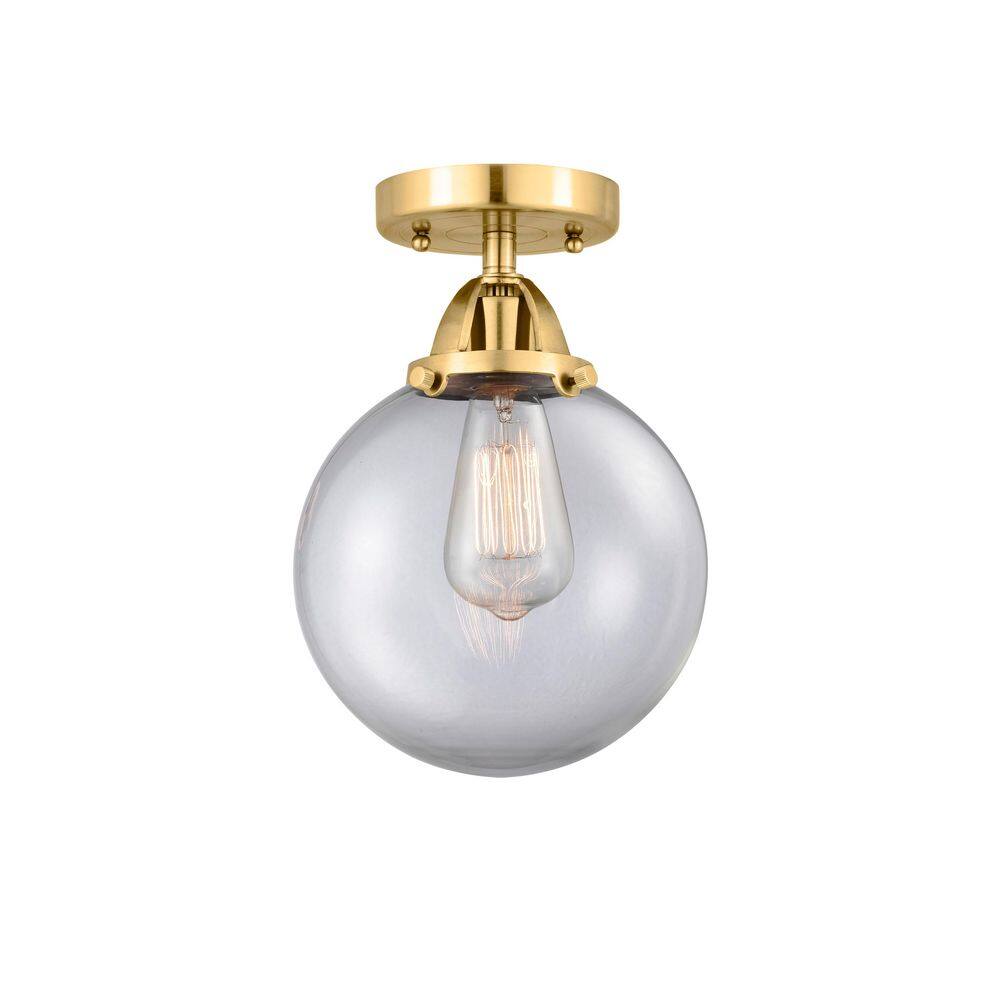 Beacon 8 in. 1-Light Satin Gold Industrial Semi-Flush Mount with Clear Glass Shade price history on PriceWatchPro