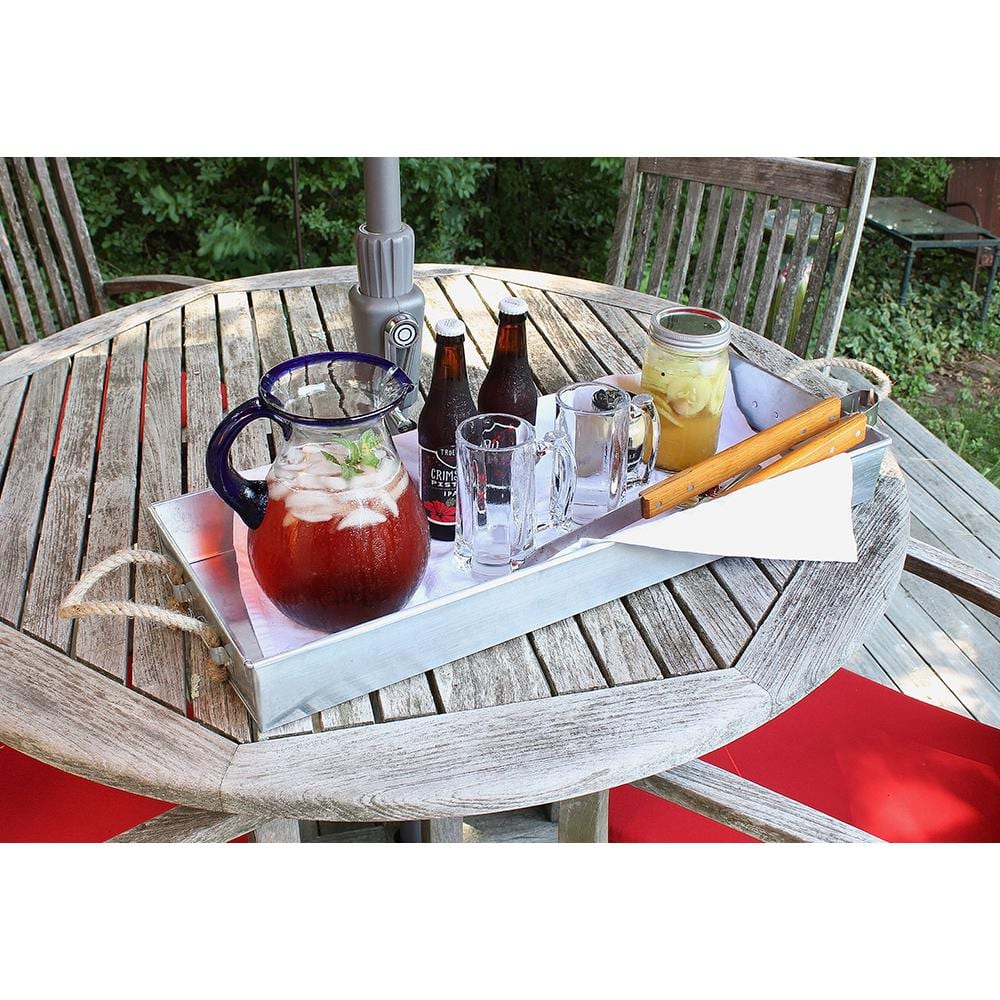 Large Galvanized Steel Rectangular Tray with Rope Handles