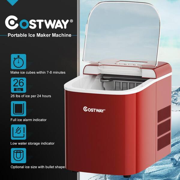 Costway 10 in. W 26 lbs. Portable Ice Maker with LCD Display and Ice Scoop  in Red BXDG34-A0RE - The Home Depot