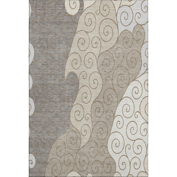 Mayfield Premium Machine Washable Abstract AMF2464 Taupe 3 ft. x 5 ft. Area Rug