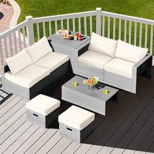8-Piece Wicker Patio Conversation Set with White Cushion and Waterproof Cover