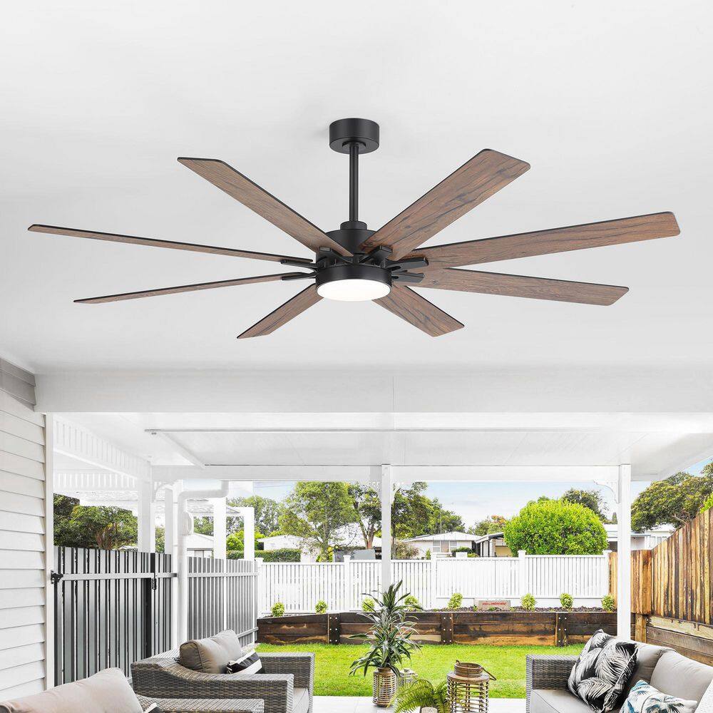 72 in. Black Ceiling Fan with 8 Black/Wood Grain ABS Blades, LED & Remote Included-Downrod Mount for Dining Room price history on PriceWatchPro