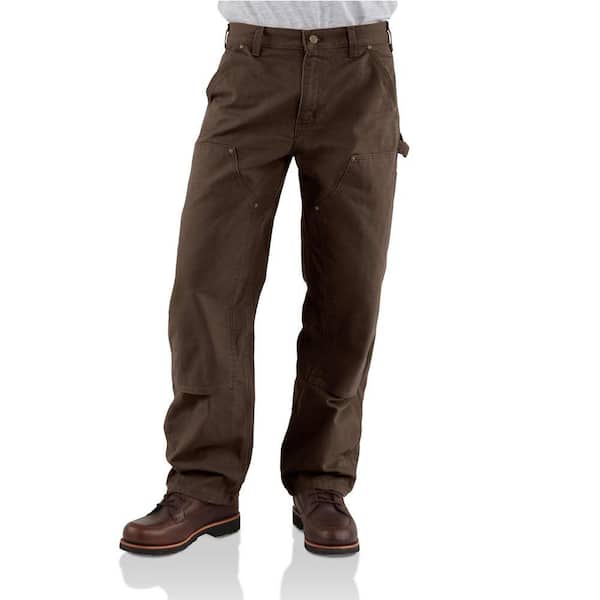Carhartt Men's 40 in. x 30 in. Dark Brown Cotton Double Front Work Dungaree Washed Duck Pant