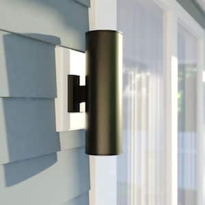 Chiasso Aluminum 2-Light Dusk to Dawn Black Contemporary Outdoor Cylinder Wall Light