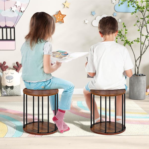 SenQWFa Brown Wood Garden Stool 2-Pack Non-Slip Round Step Stool