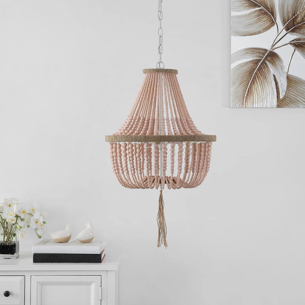 Blush Beaded Pendant Light with Natural Woven Tassel