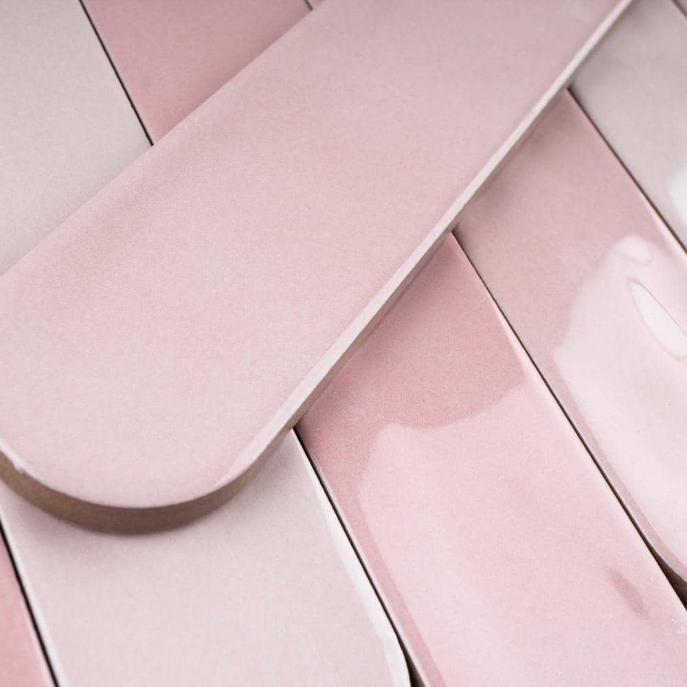 Rosa Pink Polished Ceramic Subway Wall Tile 2x9