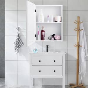 20 in. W x 26 in. H Surface Wall Mounted Adjustable Rectangle Bathroom Medicine Cabinet with Mirror in White