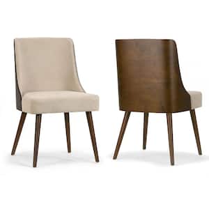 Asma Beige Fabric Chair with Dark Brown Bentwood Back and Solid Wood Legs (Set of 2)