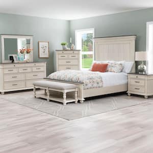 Ellington 56 in. Antique White Bedroom Bench Backless