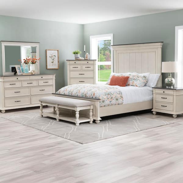 Ellington 56 in. Antique White Bedroom Bench Backless